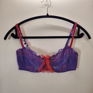 La Fee Verte Pink And Purple Lace Up Bra - 36b